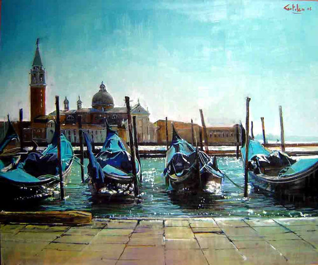 Cuatro Gondolas Oil Panel Marine Painting