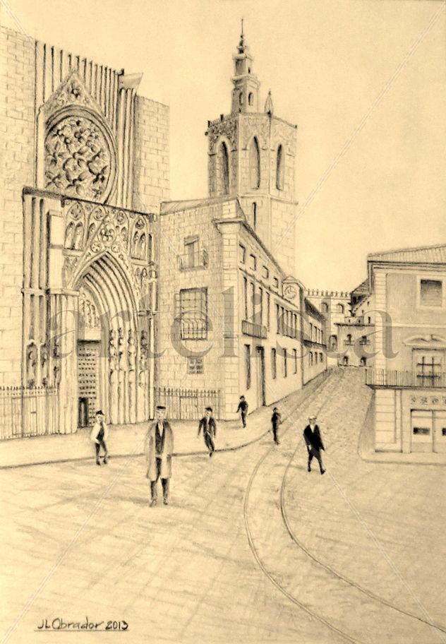 Puerta de los apostoles catedral de Valencia y Miguelete años 30