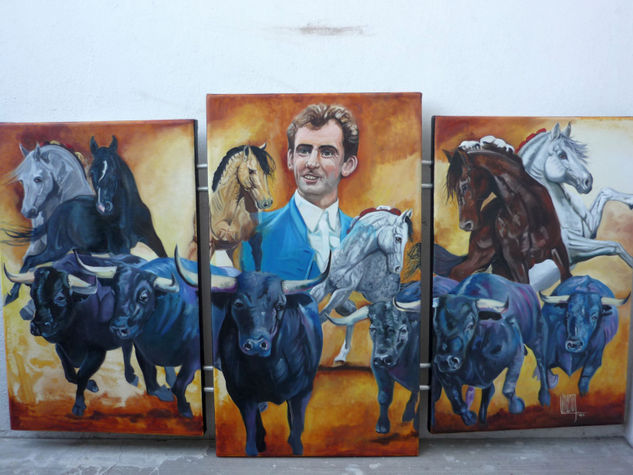 Toros+Caballos= Pablo Hermoso Oil Canvas Figure Painting