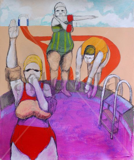 Preparadas, listas y estiradas Mixed media Canvas Figure Painting