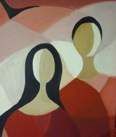 pareja Oil Panel Figure Painting