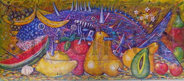 PESCADO CON FRUTAS Oil Textile Still Life Paintings