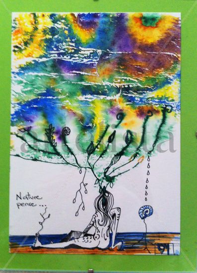 Nature pense Mixed media Paper Figure Painting