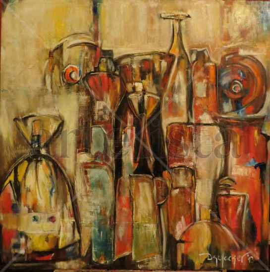 No todo cabe en una botella Mixed media Textile Still Life Paintings