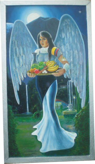 El Ángel de la Cosecha Mixed media Panel Figure Painting