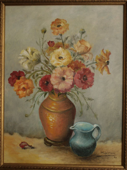 Jarron de flores Oil Panel Floral Painting