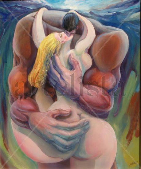 AMANTES II Óleo Lienzo Desnudos