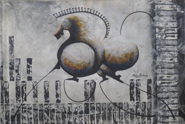 CABALLO SOBRE GRIS Acrylic Canvas Animals