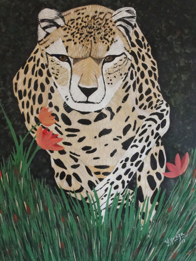 chita corriendo entre flores