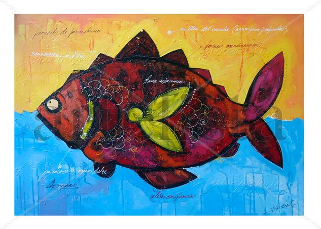 Cuban Fish Mixed media Canvas Marine Painting