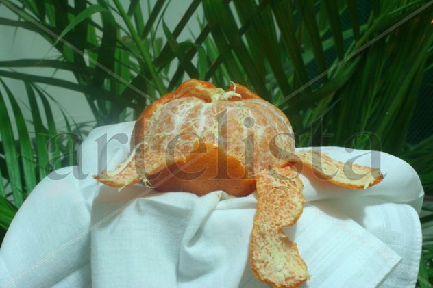 Mandarina en paño blanco