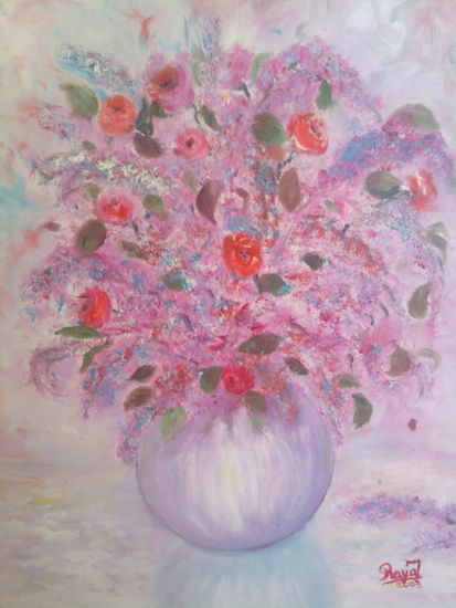 vaso de flores enramos su Oil Textile Floral Painting