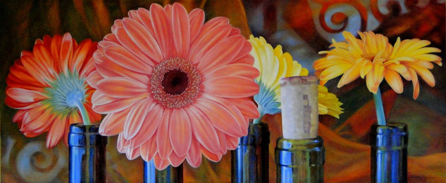 "Flores en el bar" Oil Canvas Landscaping