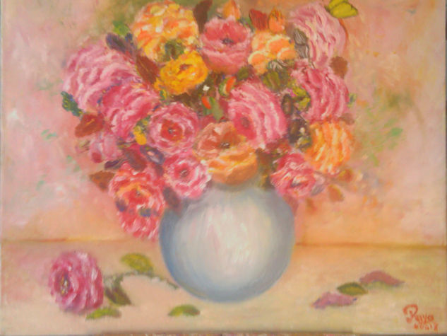 Vaso de rosas Oil Textile Floral Painting