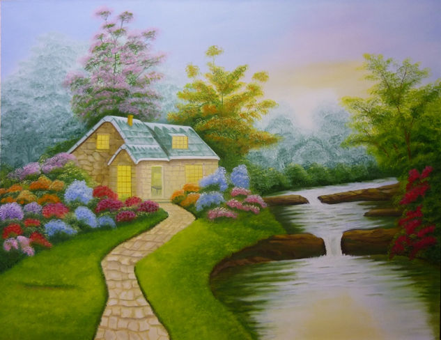 Cabaña en bosque 2 Oil Canvas Landscaping