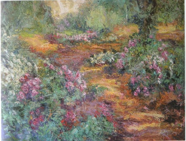 Paisaje con rosas silvestres Óleo Tela Paisaje