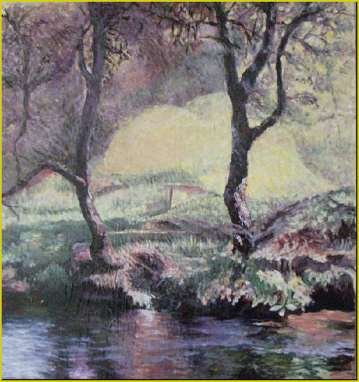 Arboles y rio. Oil Panel Landscaping