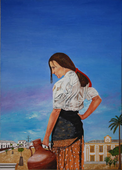 gitana por agua Oil Canvas Figure Painting