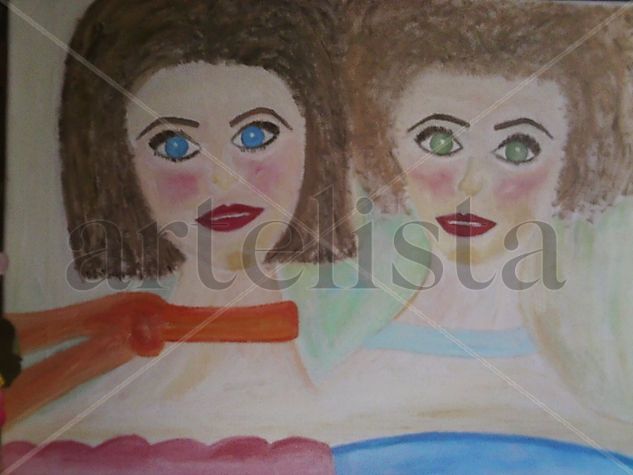 2 BELLAS DAMAS Oil Canvas Figure Painting