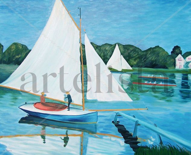 Veleros en Argenteuil Oil Canvas Marine Painting