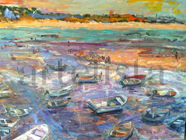 BARCAS EN LA DESEMBOCADURA Oil Canvas Landscaping