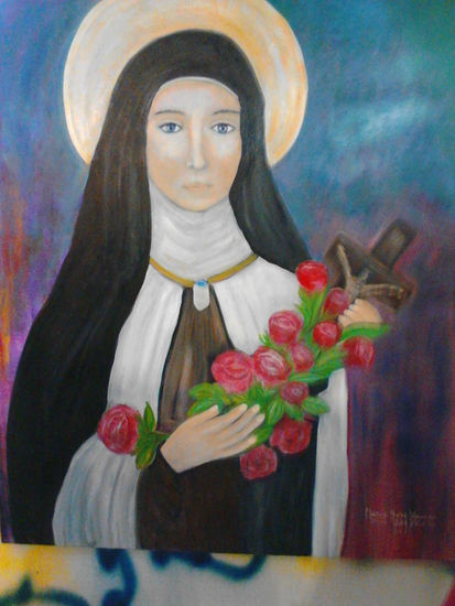 SANTA TERESA DE LISIEUX Oil Textile Figure Painting