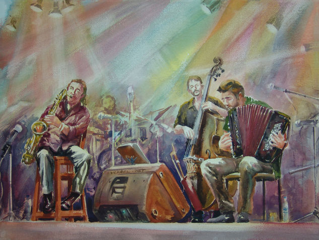 JAZZ QUARTET Watercolour Paper Figure Painting