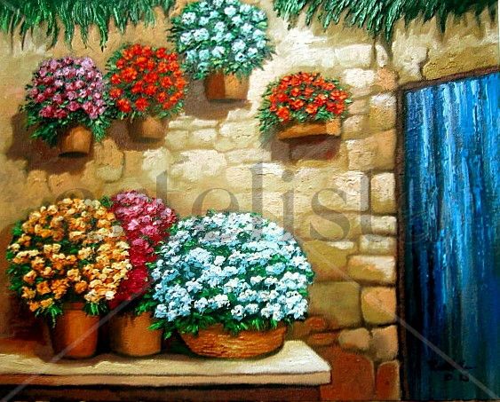 PARED con FLORES Oil Canvas Others