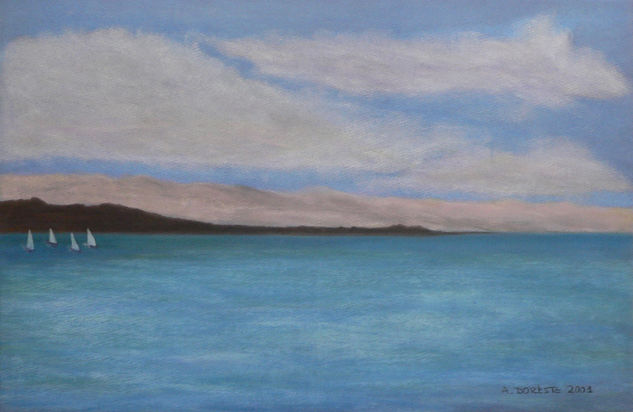 Velas en el horizonte de Cadaqués Pastel Paper Marine Painting