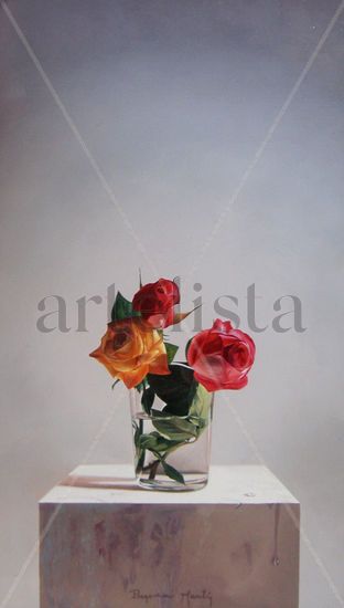 Tres rosas Oil Canvas Still Life Paintings