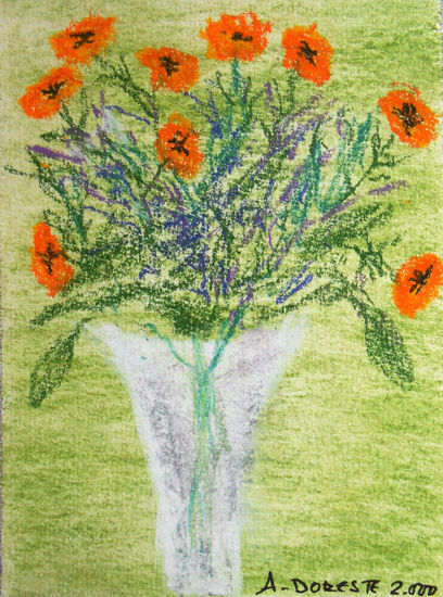 Jarrón con flores Pastel Paper Floral Painting