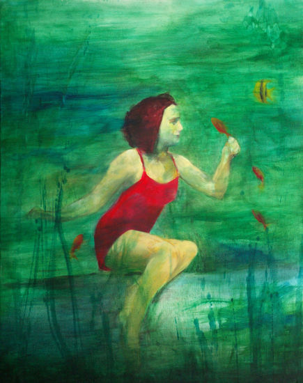 jugando con los peces Oil Canvas Figure Painting