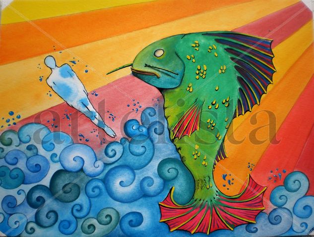 Fish Gouache Papel Marina