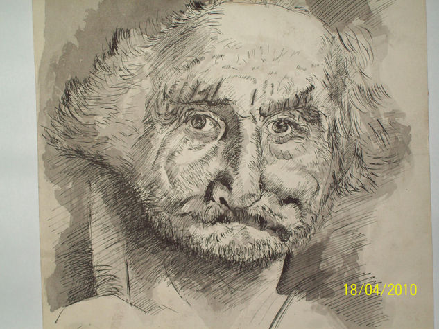 Anciano Tinta Cartulina Retrato