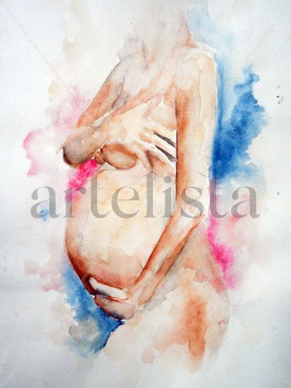 Dulce espera Watercolour Paper Figure Painting