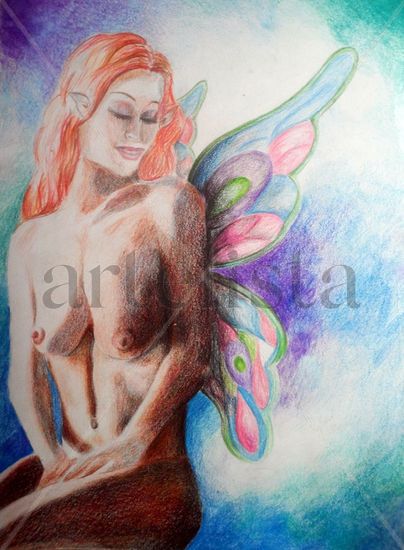 Nadina Pencil (coloured) Paper Nude Paintings