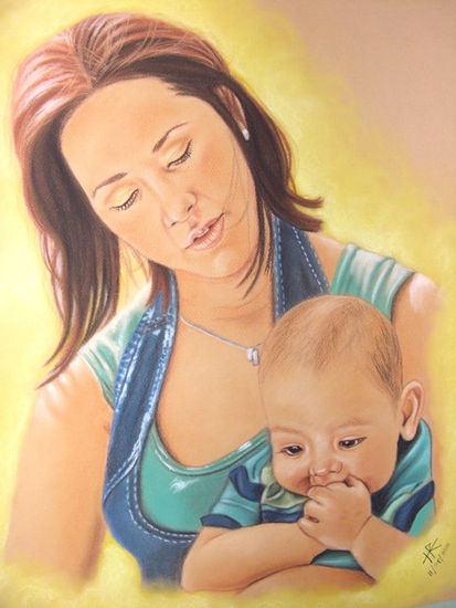 mami y bebé Pastel Paper Portrait