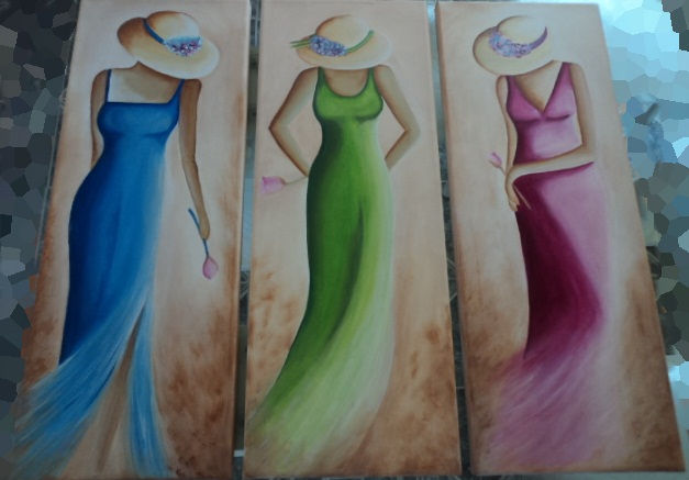 3 BELLAS DAMAS Acrylic Canvas Figure Painting