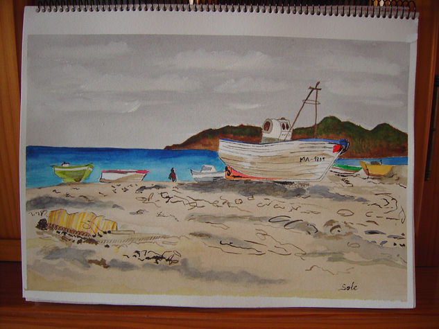 Cielo brumoso en la costa Watercolour Paper Marine Painting