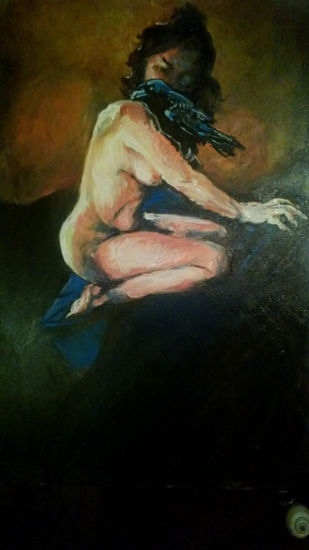 Kiss of the raven Oil Canvas Figure Painting