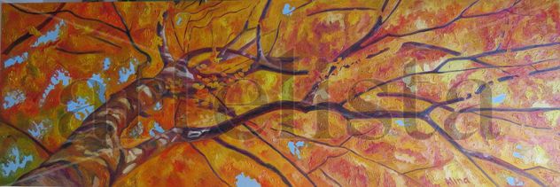 Mirando al cielo, oleo sobre tela 50x150 cm