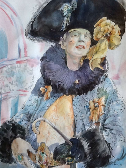 Carnaval en Venecia Watercolour Paper Figure Painting