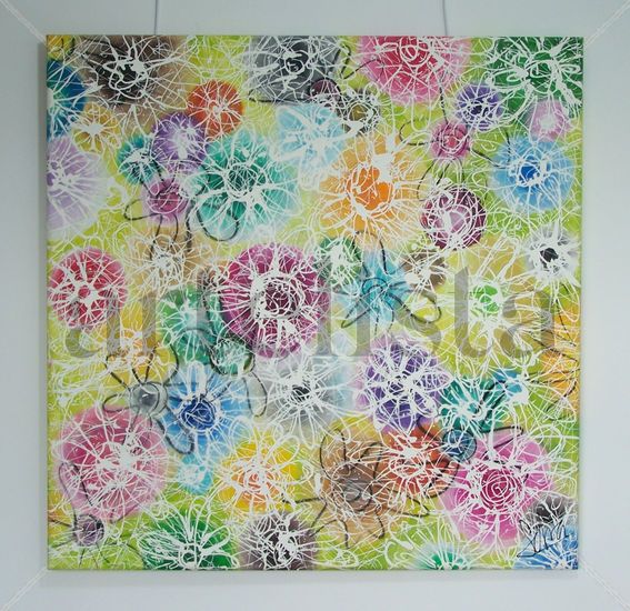 Floreana color Mixed media Canvas Floral Painting