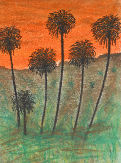 Palmeras al atardecer Pastel Papel Paisaje