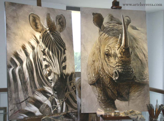 "Cebras" - "Rino" Mixed media Panel Animals