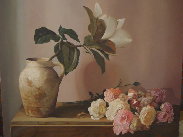 Primeras rosas de otoño Oil Canvas Still Life Paintings