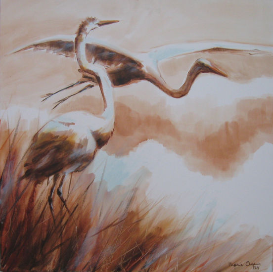 Garzas en sepia III Oil Card Animals