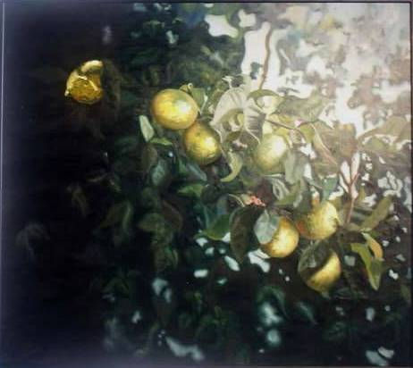 LIMONES EN ARBOL Oil Panel Floral Painting