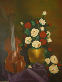 "Violín con rosas"