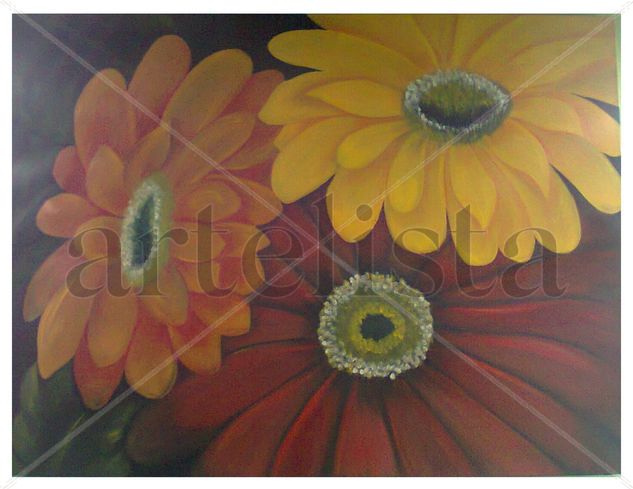 Trío de margaritas Oil Canvas Floral Painting